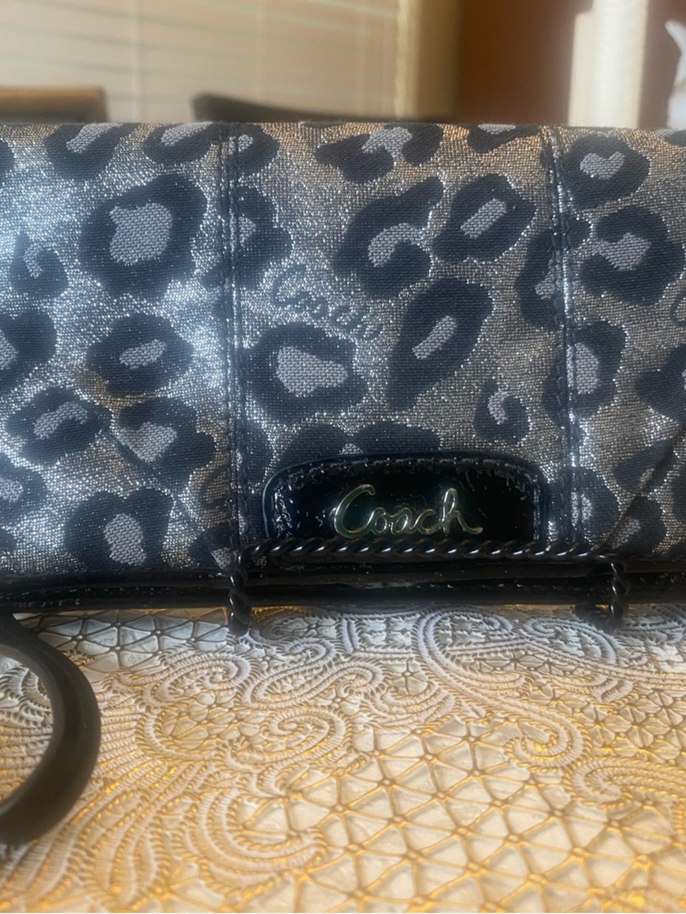 Coach Leopard Print Wristlet Wallet | Signature Canvas & Patent Leather Trim - Picture 15 of 15